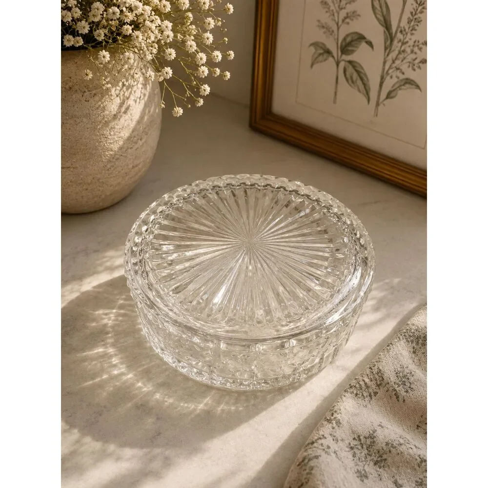 Vintage Clear Pressed Glass Covered Dish`